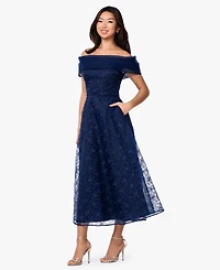 Betsy & Adam Women's Off-The-Shoulder Embroidered A-Line Midi Dress