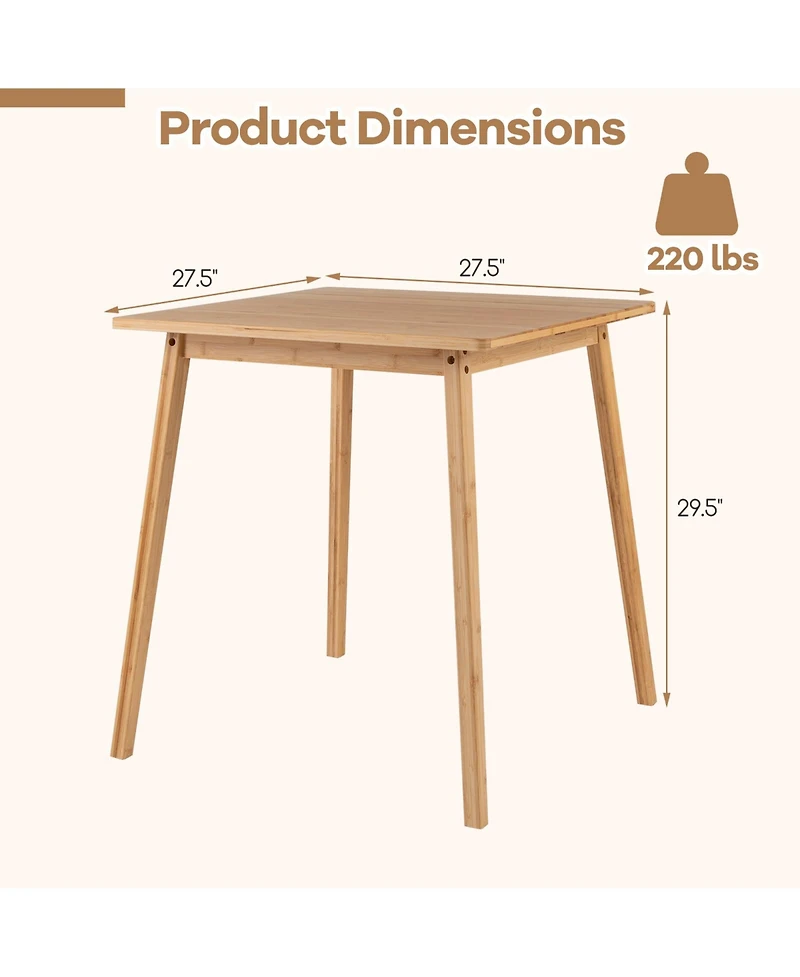 Gymax Square Bamboo Dining Table for 2-4 People Dinner Table for Dining Room