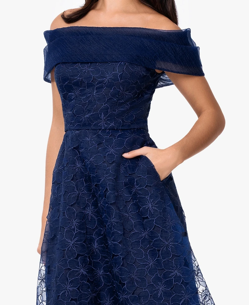 Betsy & Adam Women's Off-The-Shoulder Embroidered A-Line Midi Dress