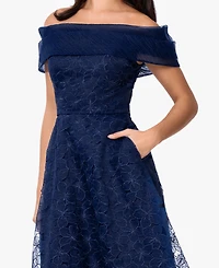 Betsy & Adam Women's Off-The-Shoulder Embroidered A-Line Midi Dress