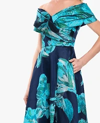 Betsy & Adam Women's Strapless Off-The-Shoulder Floral A-Line Ball Gown