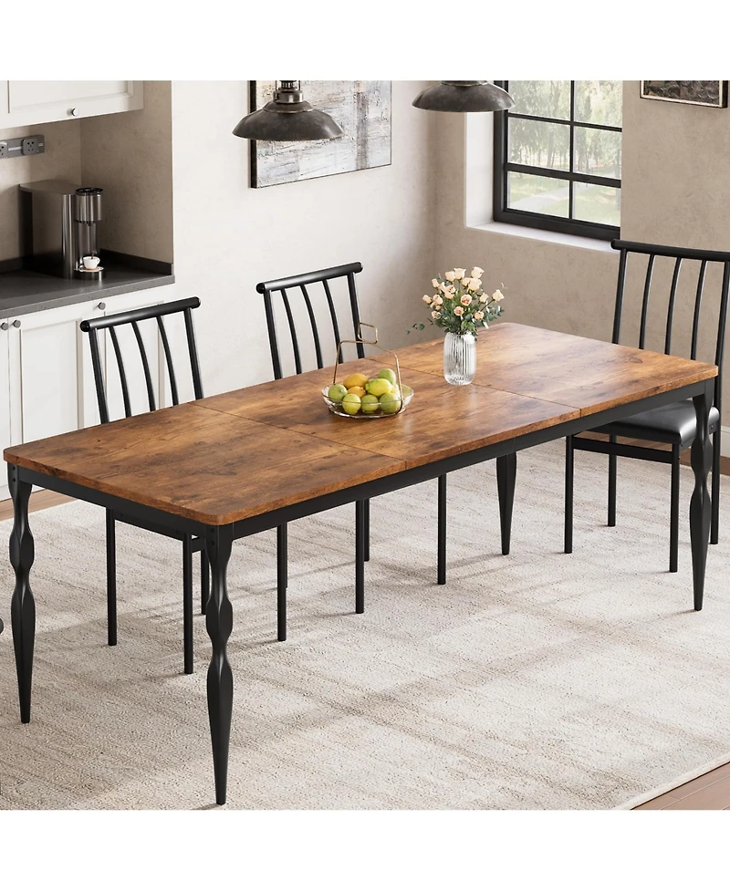 homfan Rectangular Dining Table for 6 to 8 with Metal Legs,in Farmhouse Kitchen