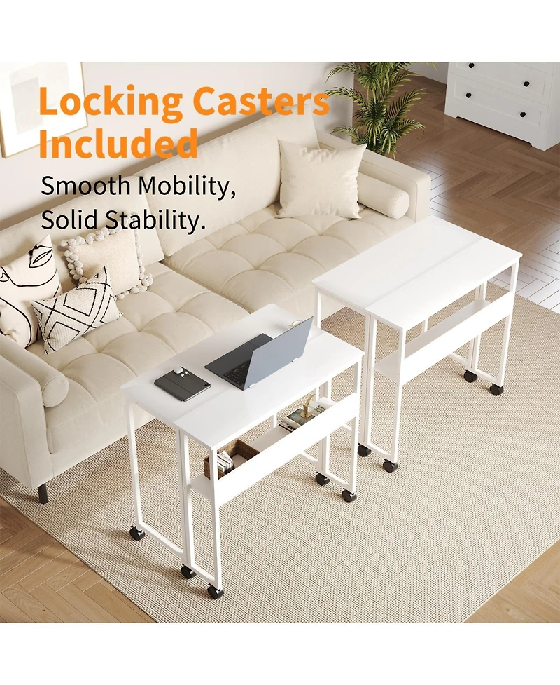 gaomon Folding Desk Small Rolling Desk with Storage Shelf,24.8 Inch Foldable Computer Table with Wheels,Portable Office Desk for Small Space SofaTable