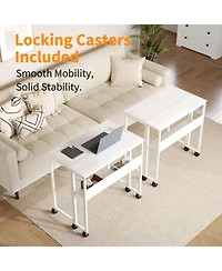 gaomon Folding Desk Small Rolling Desk with Storage Shelf,24.8 Inch Foldable Computer Table with Wheels,Portable Office Desk for Small Space SofaTable