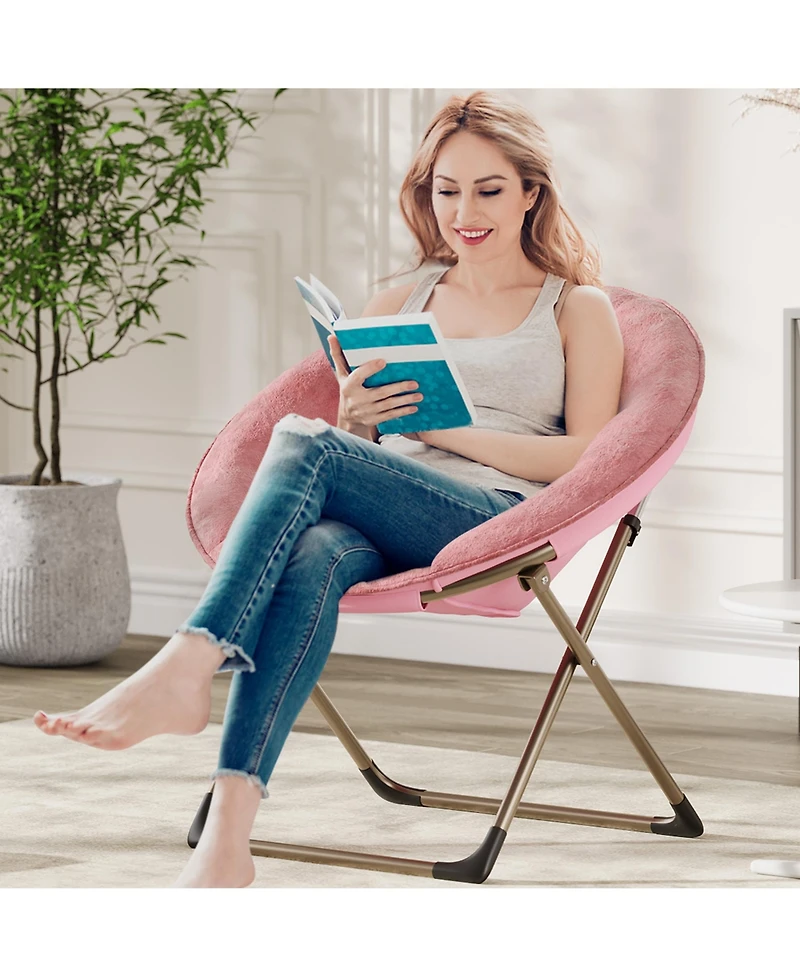 gaomon Saucer Chair Folding Faux Fur Lounge Chair with Metal Frame, Cozy Moon Chair for Bedroom, Dorm, Living Room, Apartment, Coffee