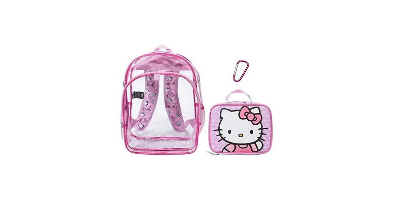 Hello Kitty 2-Piece 16" Kids Clear Backpack and Lunch Box Set For School And Travel
