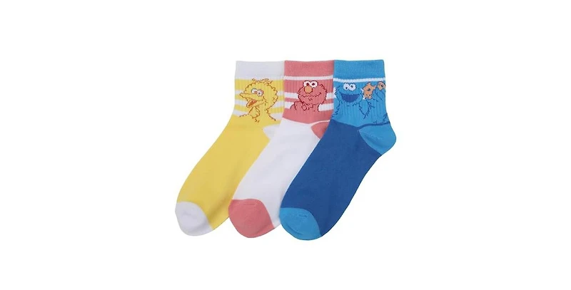 Sesame Street Women's Character Art 3-Pair Casual Quarter Crew Socks-osfa
