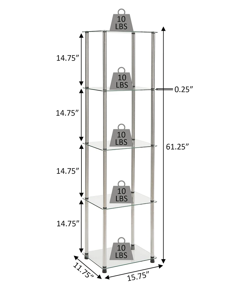 Convenience Concepts 15.75" Glass Designs2Go Classic 5 Tier Tower