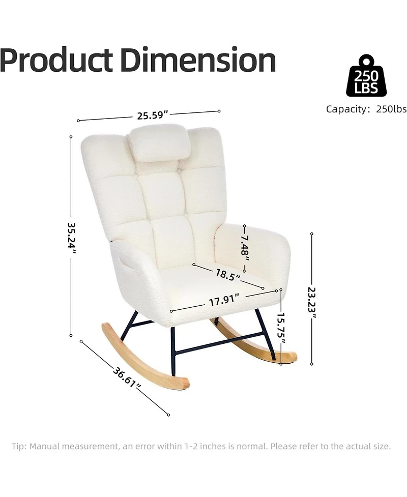 Gaomon Modern Teddy Fabric Rocking Chair, High Back Glider Rocker - Cozy Reading Armchair with Soft Cushion for Living Room, Nursery, Bedroom