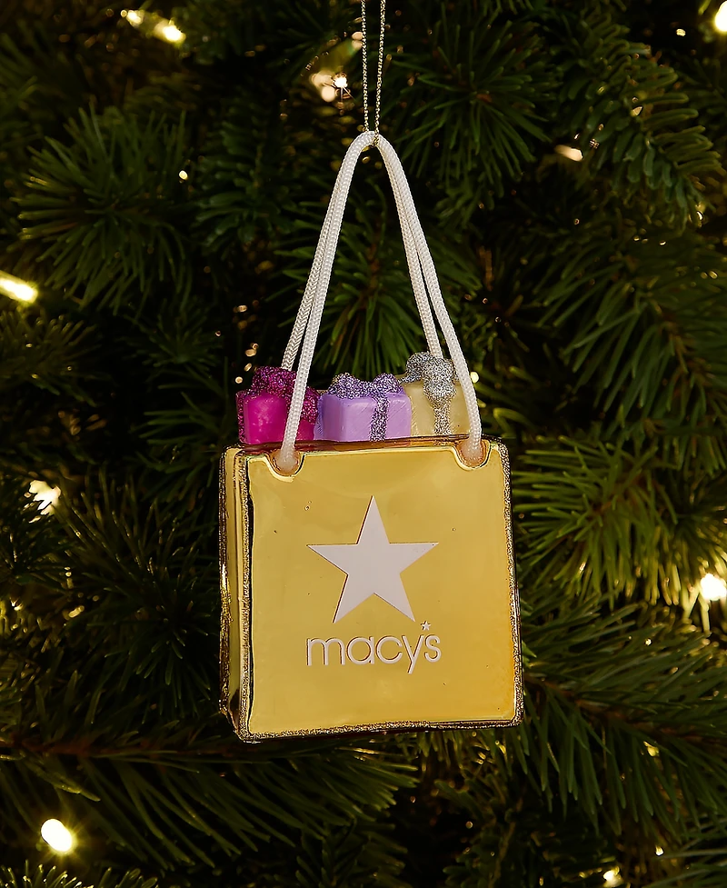 Holiday Lane Macy's Glass Macy's Shopping Bag Ornament, Macy's Exclusive