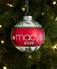 Holiday Lane Macy's 2025 Glass Holly Ball Ornament, Macy's Exclusive