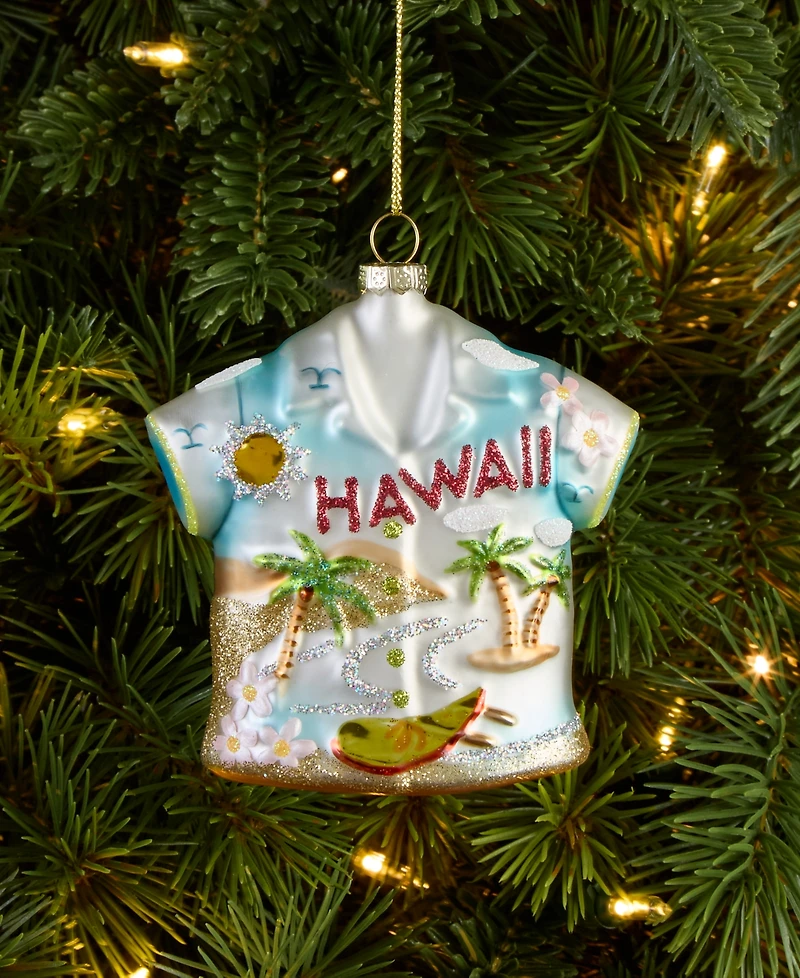 Holiday Lane Hawaii Glass Glittered Shirt Ornament, Macy's Exclusive