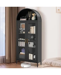 Gaomon 73" Tall Arched Metal Storage Cabinet with Glass Doors, Modern Freestanding Pantry Cabinet for Kitchen, Dining Room, Living Room