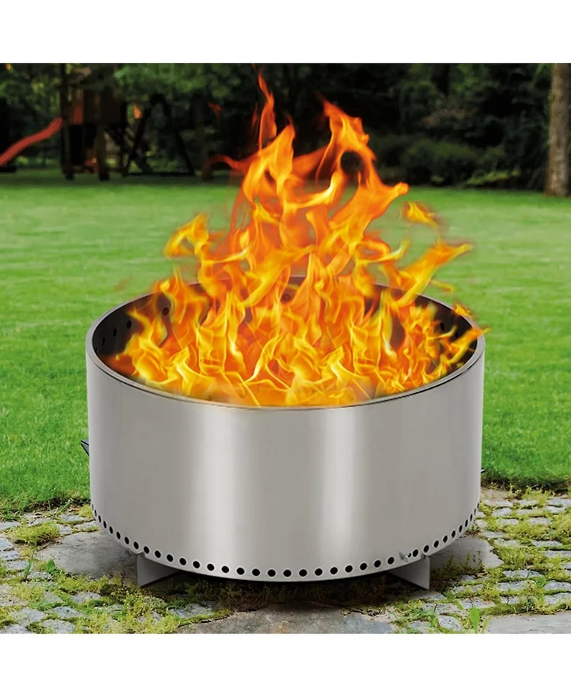 Gaomon 27 Inch Stainless Steel Smokeless Fire Pit, Round Fixed Base with Star Cutout Design, Wood Burning Outdoor Fire Bowl for Camping Patio Backyard