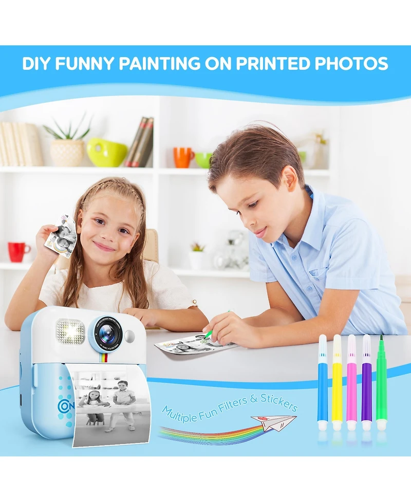 Contixo Kids Instant Print Camera with 3 Rolls of Paper and 32GB Card, 1080P, Ages 3-12, boys girls
