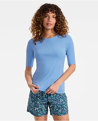 Lands' End Petite Crew Neck Rash Guard Upf 50 Swim Tee