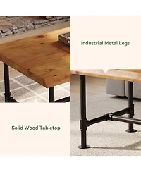 Tribesigns 47" Live Edge Coffee Table, Farmhouse Solid Wood Accent Center Table with Metal Legs, Rectangular Low Cocktail Tea Furniture