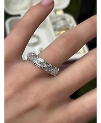 Suzy Levian Sterling Silver Cubic Zirconia White Baguette Three Row Eternity Band