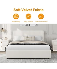 homfan Upholstered Platform Bed Frame with Headboard and 2 Storage Drawers, Wood Slat Support