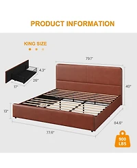 homfan Upholstered Platform Bed Frame with Headboard and 2 Storage Drawers, Wood Slat Support