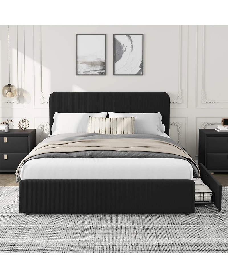homfan Upholstered Platform Bed Frame with Headboard and 2 Storage Drawers, Wood Slat Support