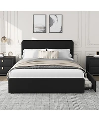 homfan Upholstered Platform Bed Frame with Headboard and 2 Storage Drawers, Wood Slat Support