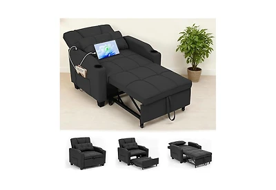 gaomon 3-in-1 convertible sofa chair/bed/recliner with vibration massage and lumbar support, Usb/Type-c port, cup holder, and side pockets.