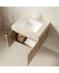 Sillysis Wall Mounted Bathroom Vanity with Sintered Stone Top, Ceramic Sink, Soft Close Storage Cabinet