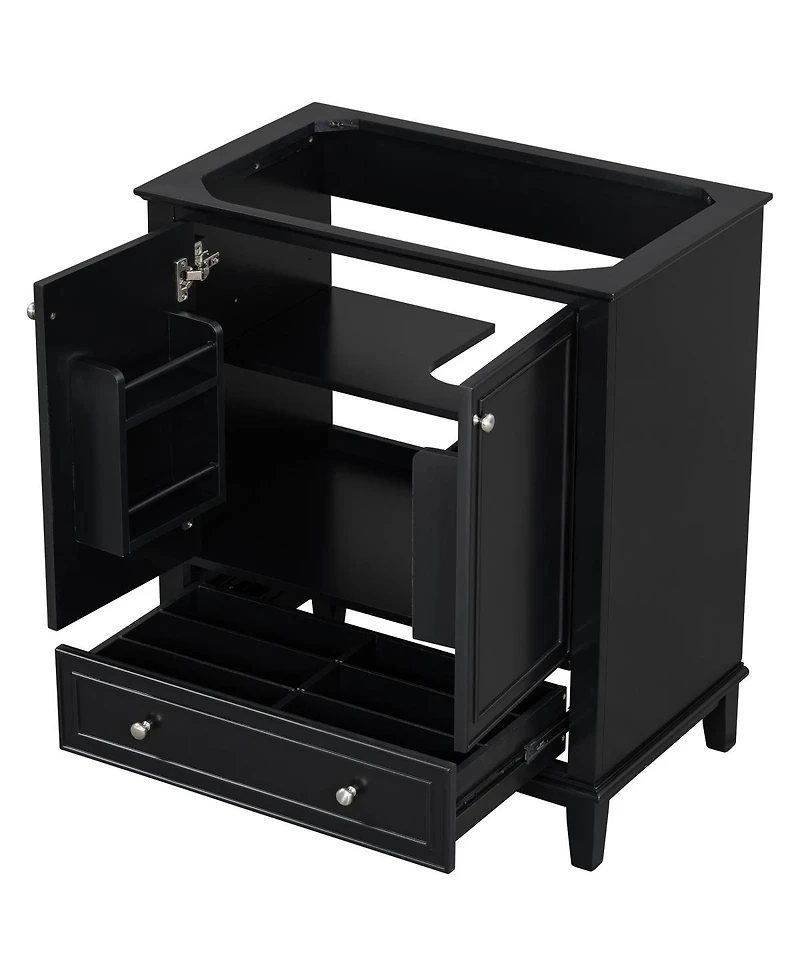 Sillysis 29.5 Inch Freestanding Bathroom Vanity Base with Adjustable Shelf, Solid Wood and Mdf Storage Cabinet