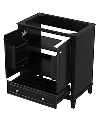 Sillysis 29.5 Inch Freestanding Bathroom Vanity Base with Adjustable Shelf, Solid Wood and Mdf Storage Cabinet
