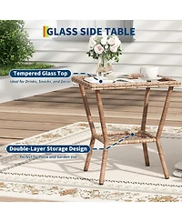 GarveeLife 3 Piece Patio Rocking Chair Set - High Back Rattan Rockers and Tempered Glass Coffee Table