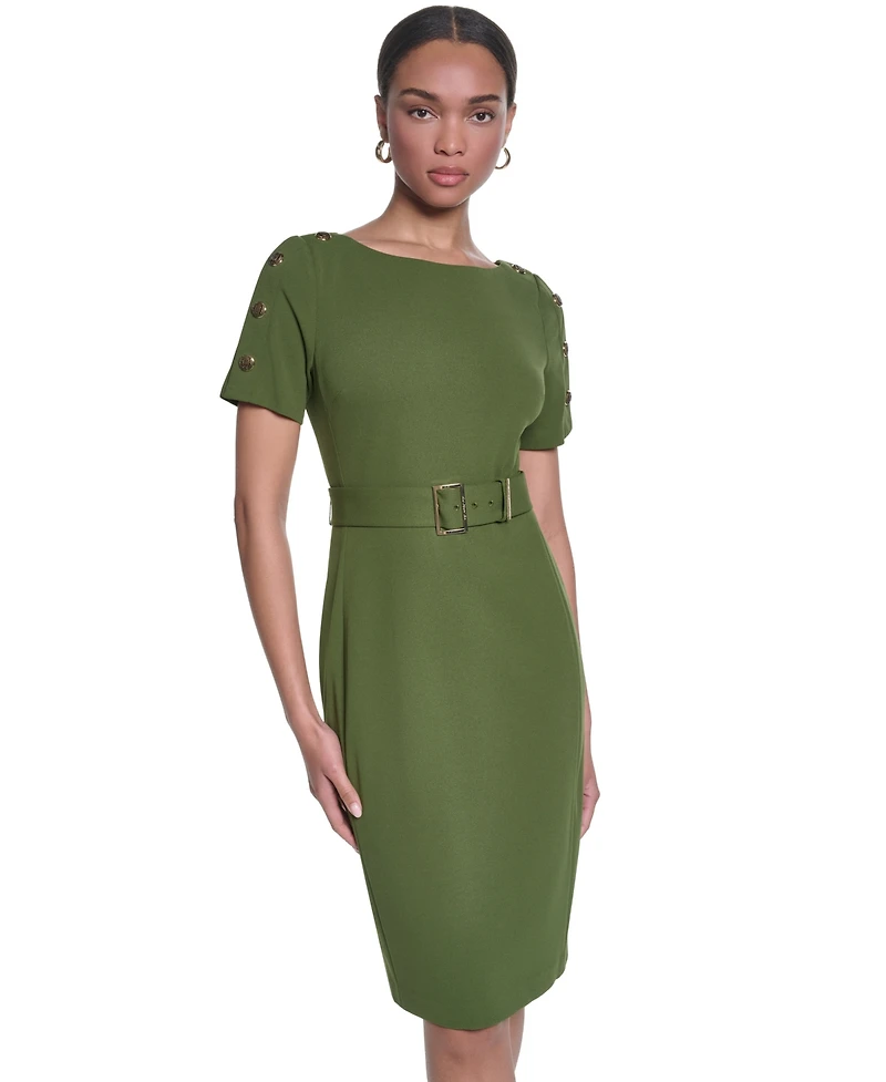 Karl Lagerfeld Paris Women's Scuba Crepe Sheath with Shoulder Buttons Dress