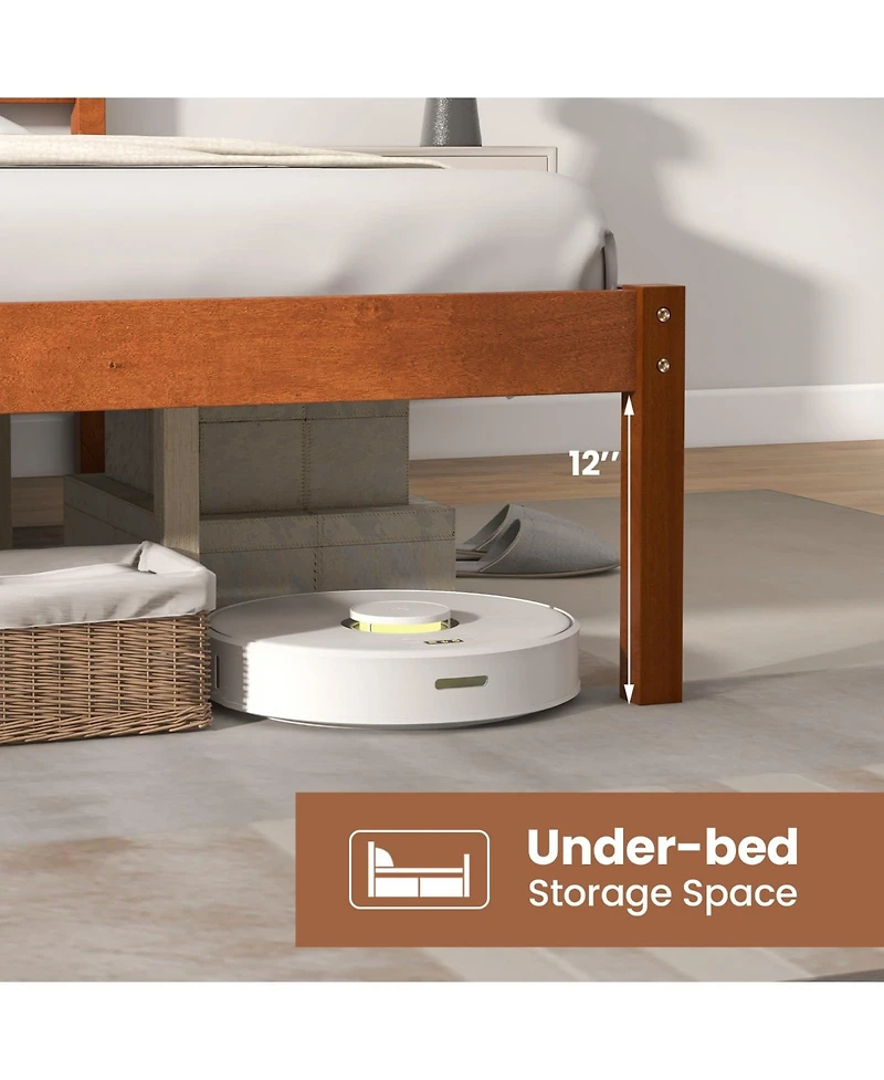 Full Size Wooden Bed Frame with Headboard and Slat Support-Full Size