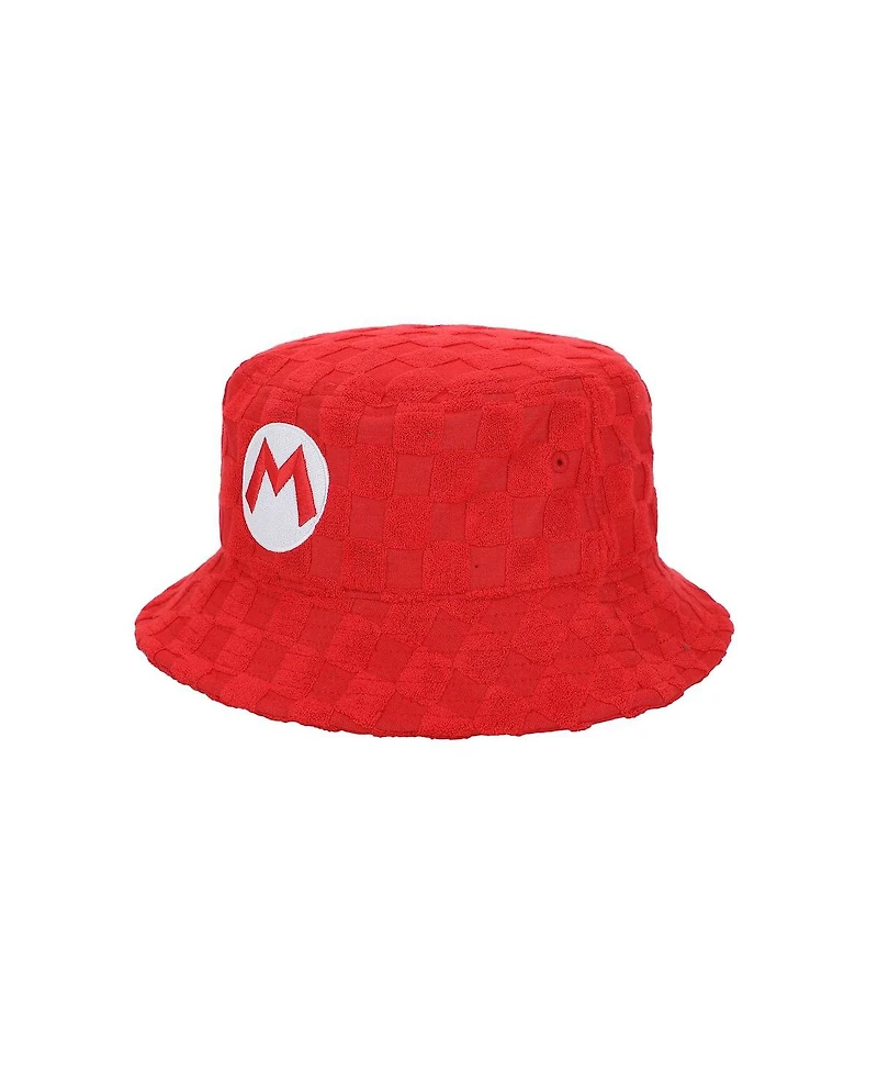 Super Mario Men's Bros Luigi Logo Green Checkered Bucket Hat