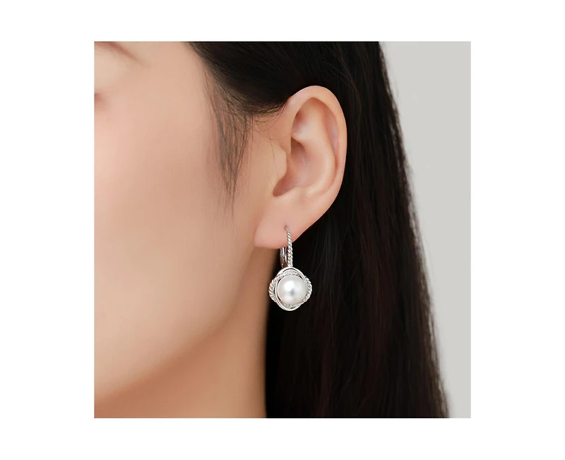 Rachel Glauber Timeless White Gold Plated Pearl Twisted Rope Earrings