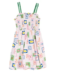 Rare Editions Girls' 2T-6X Printed Smocked Bodice Tie Shoulder Midi Dress