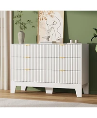 homfan 6 Drawer Dresser for Bedroom, 47" Wide Fluted Chest of Drawers with Metal Handle, Modern Wooden Tv Stand, Clothes Storage Organizer Hallway