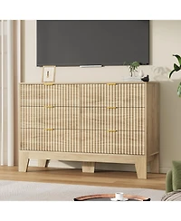 homfan 6 Drawer Dresser for Bedroom, 47" Wide Fluted Chest of Drawers with Metal Handle, Modern Wooden Tv Stand, Clothes Storage Organizer for Hallway
