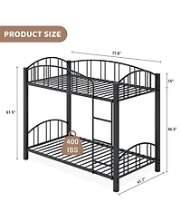 homfan Twin Over Metal Bunk Bed with Ladder and Arched Guardrail, Space-Saving Frame Steel Slats, No Box Spring Needed