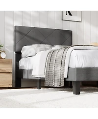 homfan Upholstered Platform Bed Frame with Quilted Headboard, Wooden Slats and Quiet Support