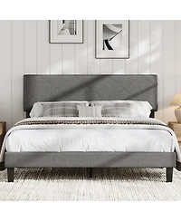 homfan Upholstered Platform Bed Frame with Quilted Headboard, Wooden Slats and Quiet Support