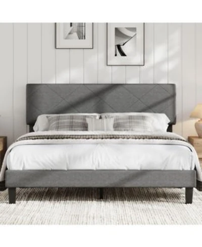 Homfan Upholstered Platform Bed Frame With Quilted Headboard Wooden Slats Quiet Support No Box Spring Needed