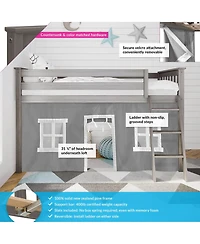 Max & Lily Loft Bed, Low Solid Wood Twin Bunk Beds for Kids with Ladder and Curtain