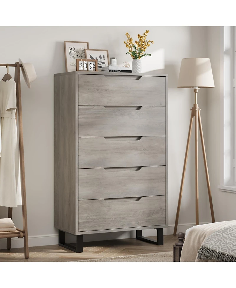 homfan 5 Dresser for Bedroom, 50" Tall Dresser, Freestanding Vertical Drawer with Storage, Wooden Closet Chest Storage Living Room, Hallway