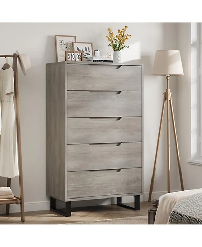 homfan 5 Dresser for Bedroom, 50" Tall Dresser, Freestanding Vertical Drawer with Storage, Wooden Closet Chest Storage Living Room, Hallway