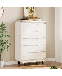 homfan Large Capacity Wooden Dresser with 5 Drawers, Tall Storage Chest, Modern Minimalist Cabinet for Bedroom, Living Room and Hallway