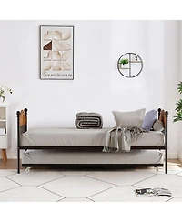 homfan Metal Daybed with Headboard, Sofa Bed Frame with Steel Slats and Optional Pop-Up Trundle for Bedroom or Living Room
