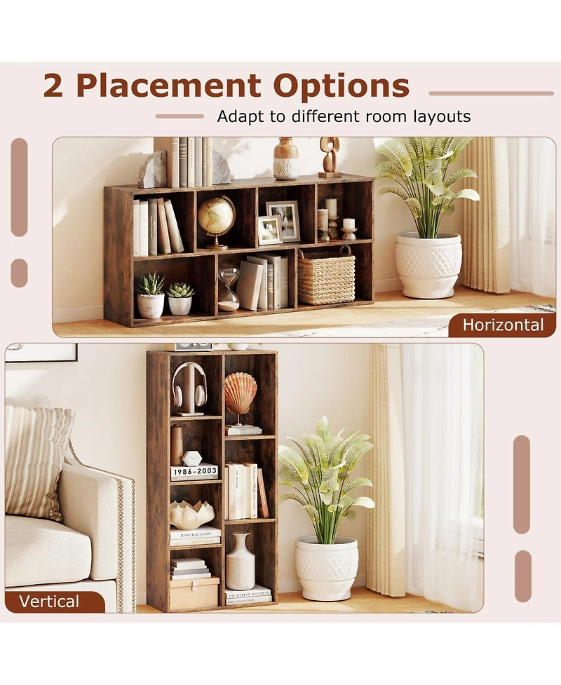 Gymax 7-Cube Bookcase Vertical or Horizontal Freestanding Bookshelf with 7 Compartments