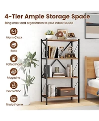 Gymax 4-Tier Bookshelf Industrial Bookcase with Heavy-Duty Metal Frame for Living Room