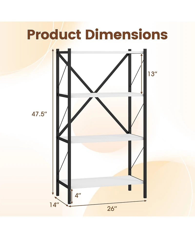 Gymax 4-Tier Bookshelf Industrial Bookcase with Heavy-Duty Metal Frame for Living Room